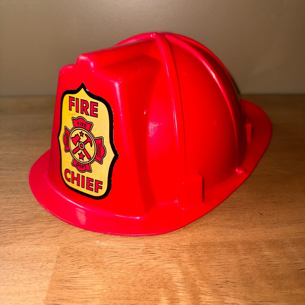 Red Plastic Fire Chief Hat Kids Firefighter Costume Accessory Dress Up Toy